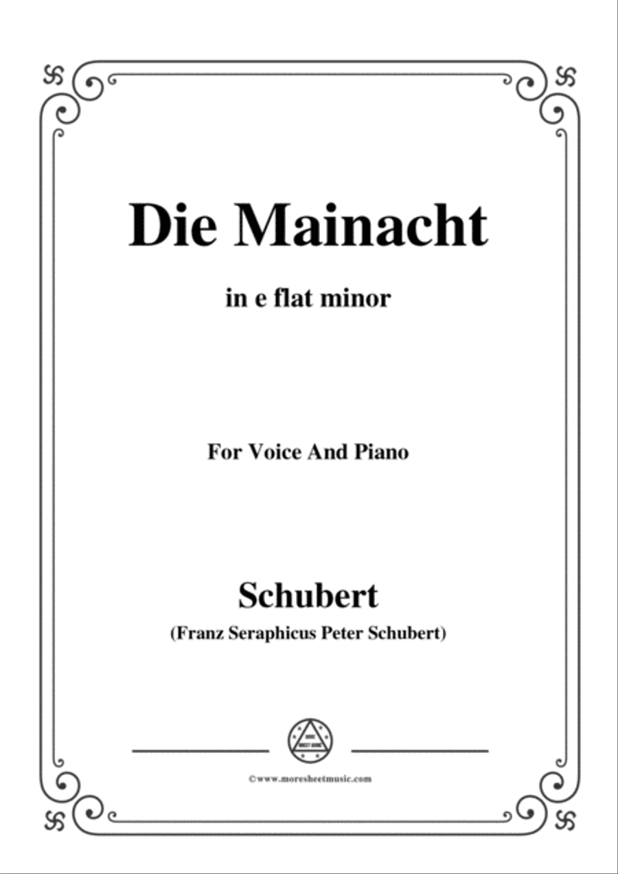 Schubert-Die Mainacht,in e flat minor,for Voice&Piano Voice scores gallery preview page 1