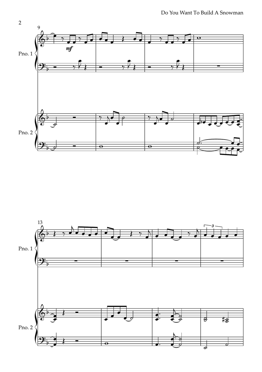 Do You Want To Build A Snowman? 1 Piano, 4-Hands scores gallery preview page 2