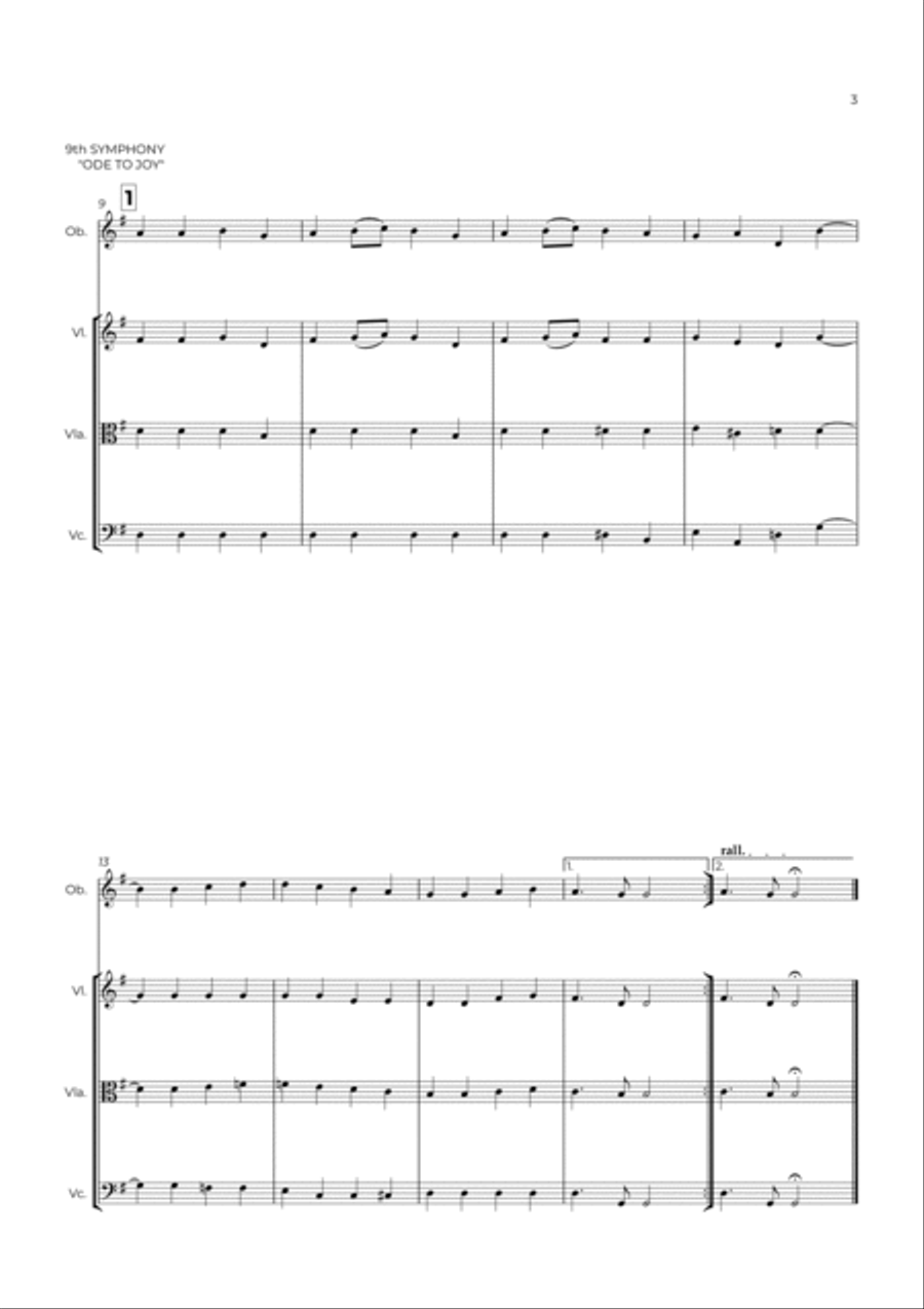 9th SYMPHONY -FLUTE, VIOLIN, VIOLA & CELLO Small Ensemble scores gallery preview page 3