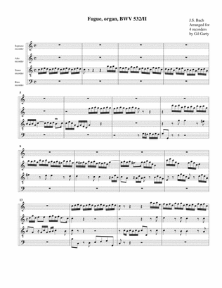 Fugue for organ, BWV 532/II (arrangement for 4 recorders)