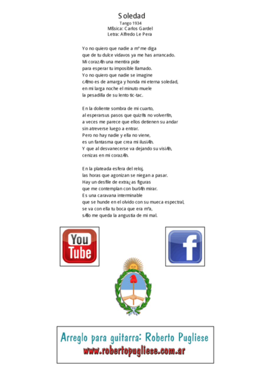 Soledad - tango guitar (Gardel - Le Pera) Classical Guitar scores gallery preview page 2