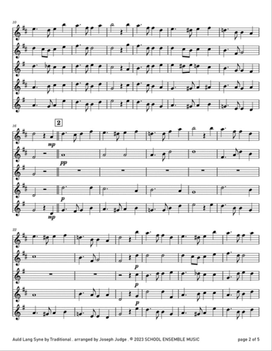 Auld Lang Syne for Saxophone Quartet in Schools Saxophone Quartet scores gallery preview page 2