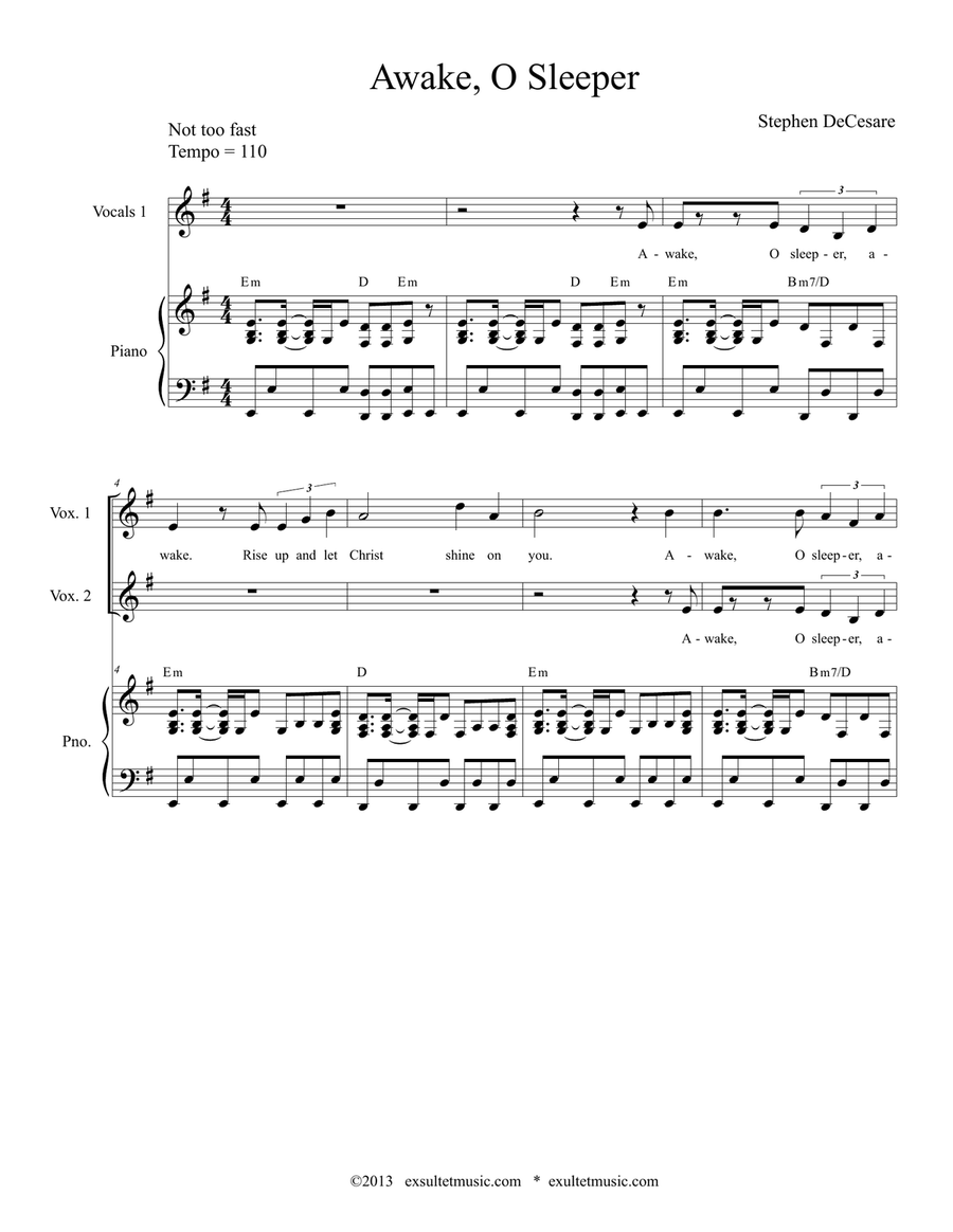Awake, O Sleeper Awake, O Sleeper Piano, Vocal scores gallery preview page 1