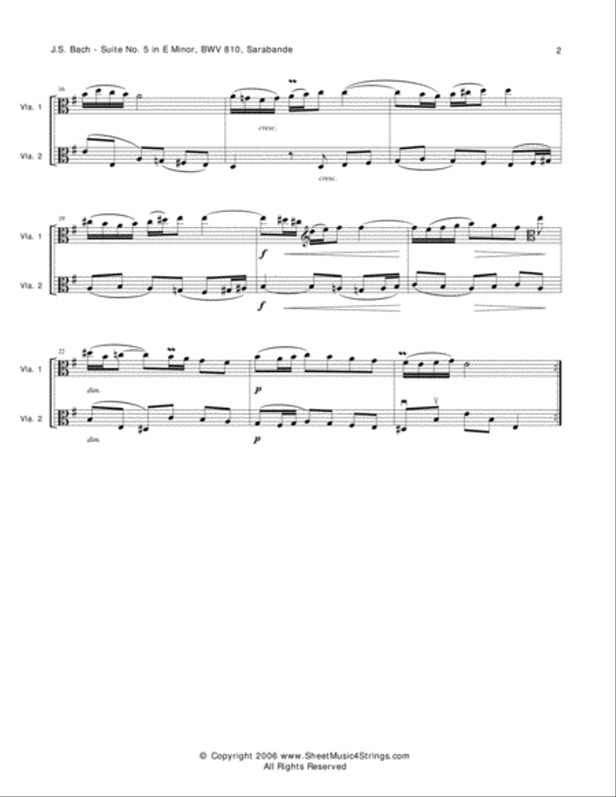 Bach, J.S. - Sarabande for Two Violas Viola Solo scores gallery preview page 2