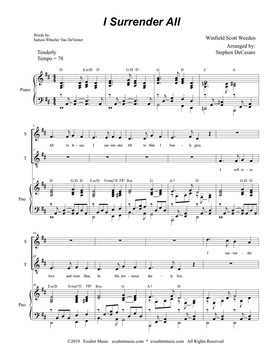 I Surrender All (2-part choir - (Soprano and Tenor)