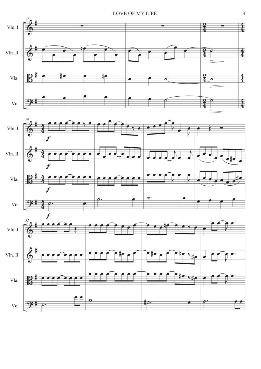 Love Of My Life String Quartet scores gallery preview page 3
