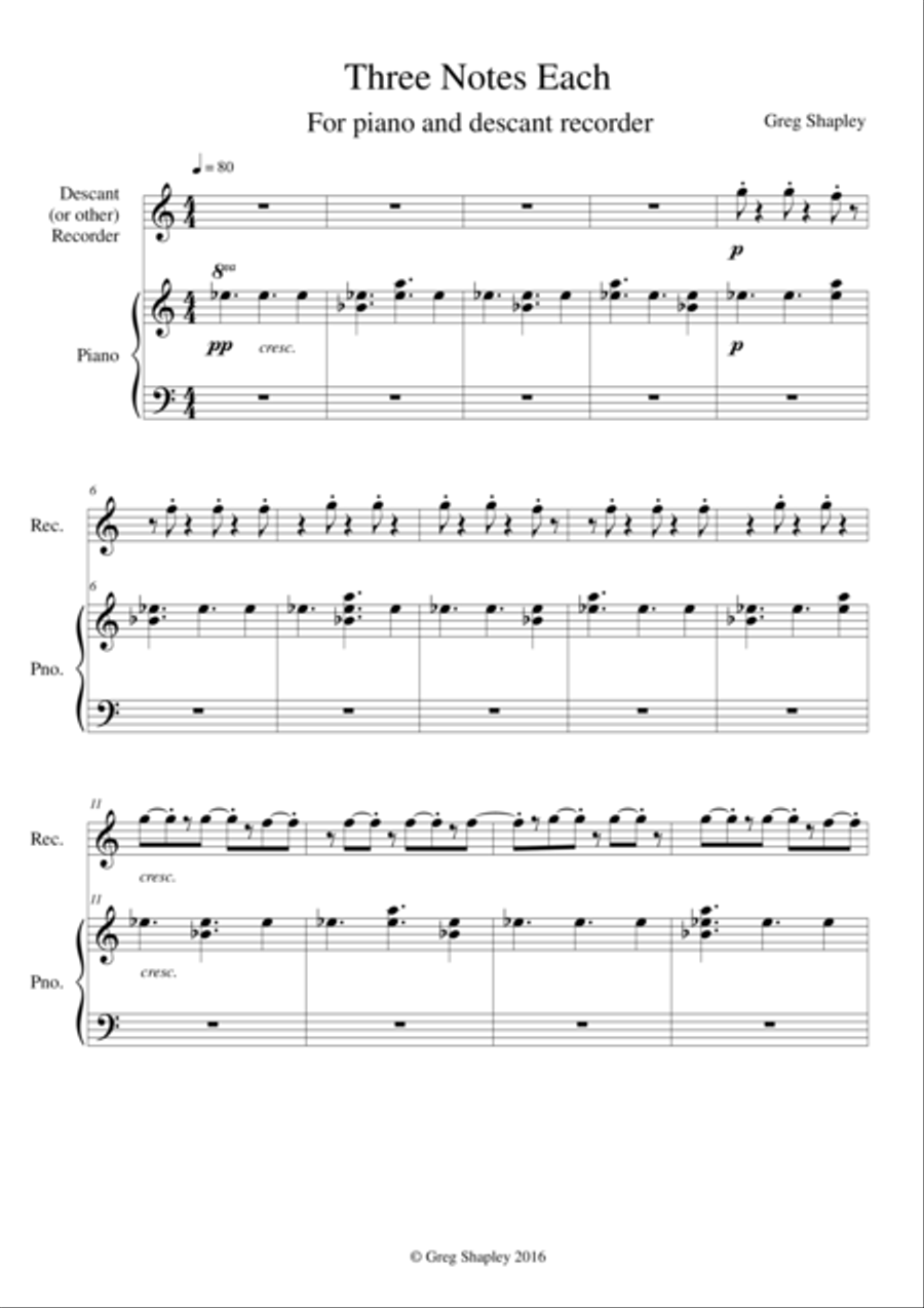 Three Notes Each (for recorder and piano) Small Ensemble scores gallery preview page 1