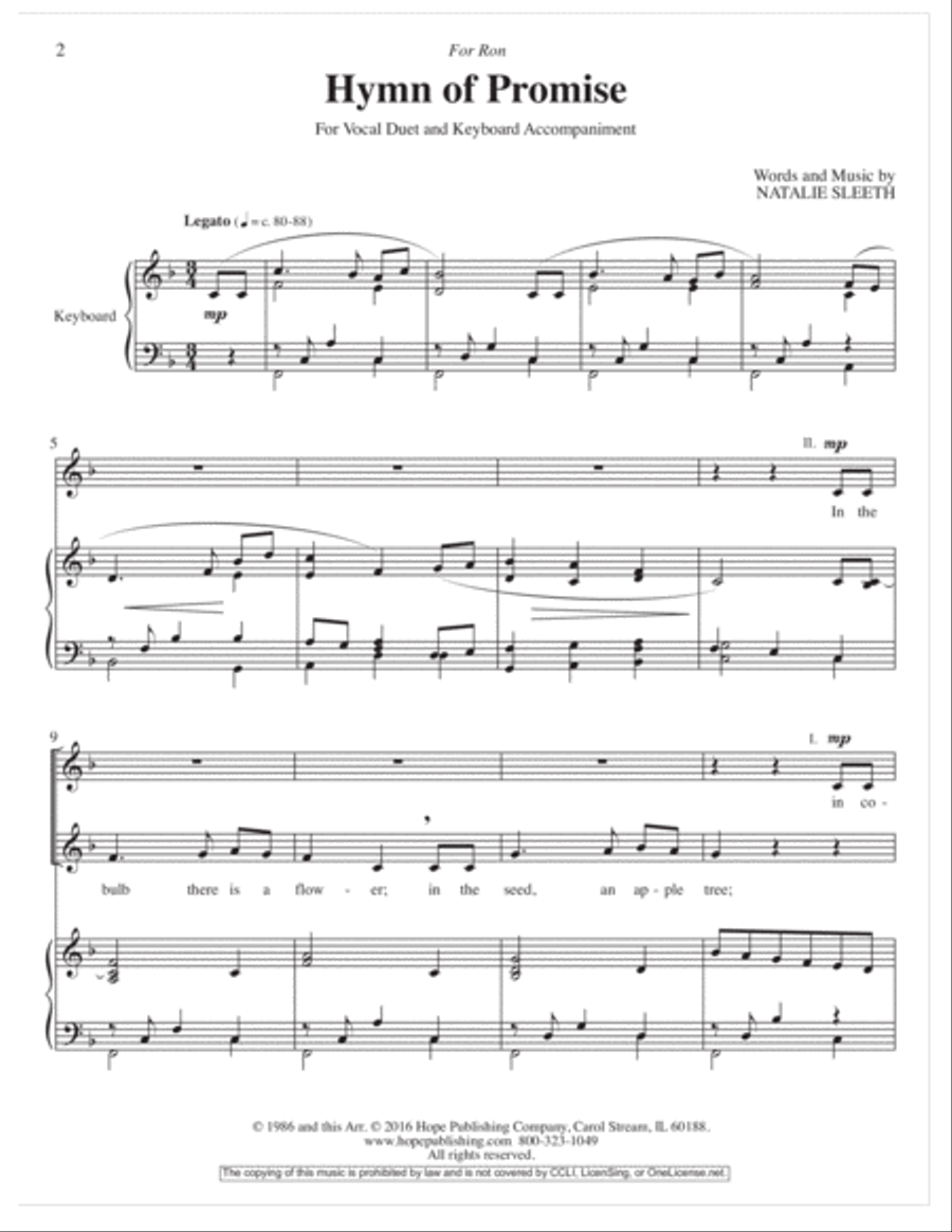 Hymn of Promise - Med. Voice Duet, Key of F Medium Voice scores gallery preview page 2