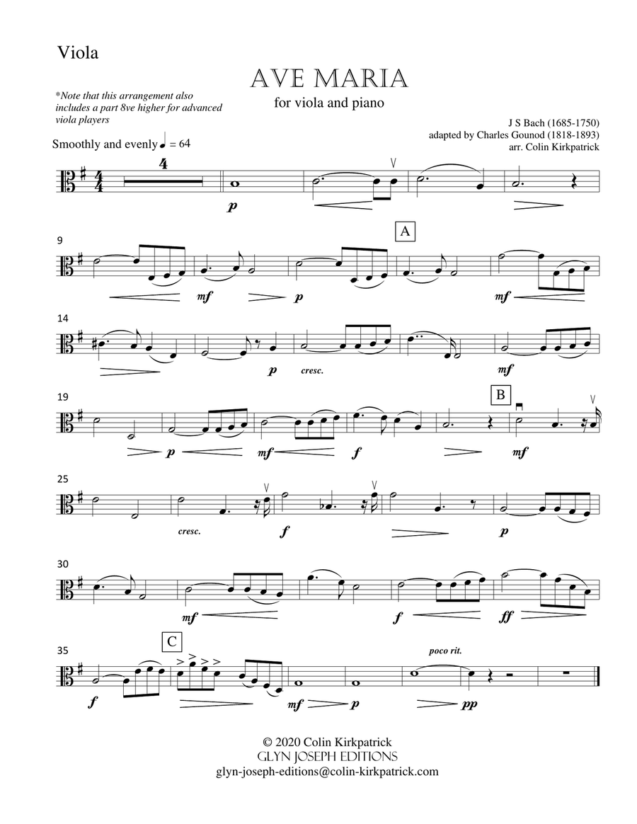 Bach-Gounod: Ave Maria for Viola and Piano Piano scores gallery preview page 2