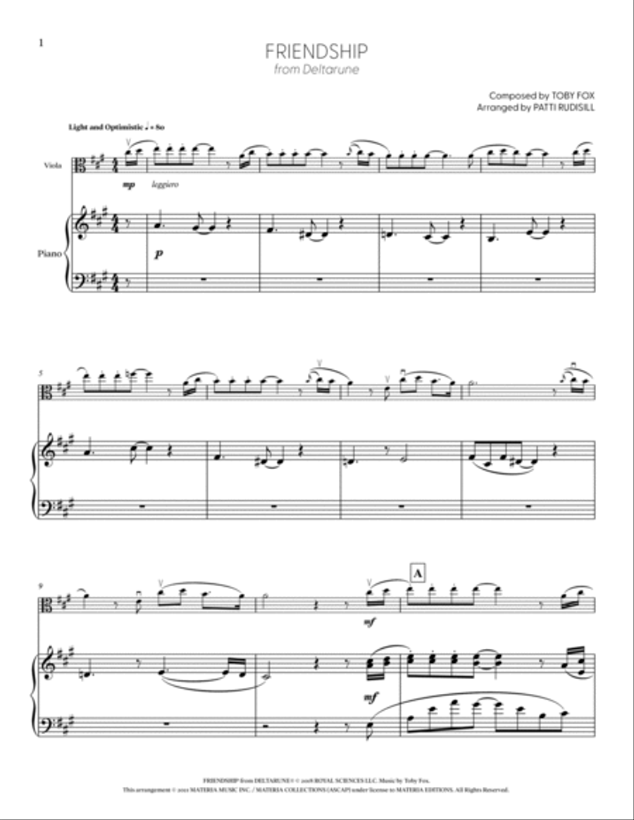 Friendship (from DELTARUNE) (for Solo Viola with Piano Accompaniment) Piano Accompaniment scores gallery preview page 2