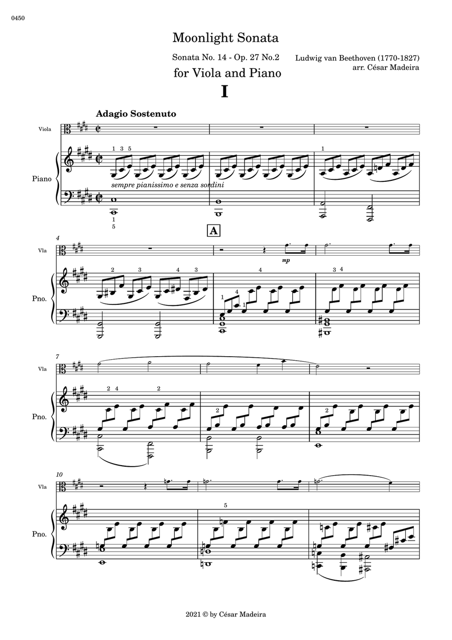 Moonlight Sonata by Beethoven 1 mov. - Viola and Piano (Full Score) Piano scores gallery preview page 2