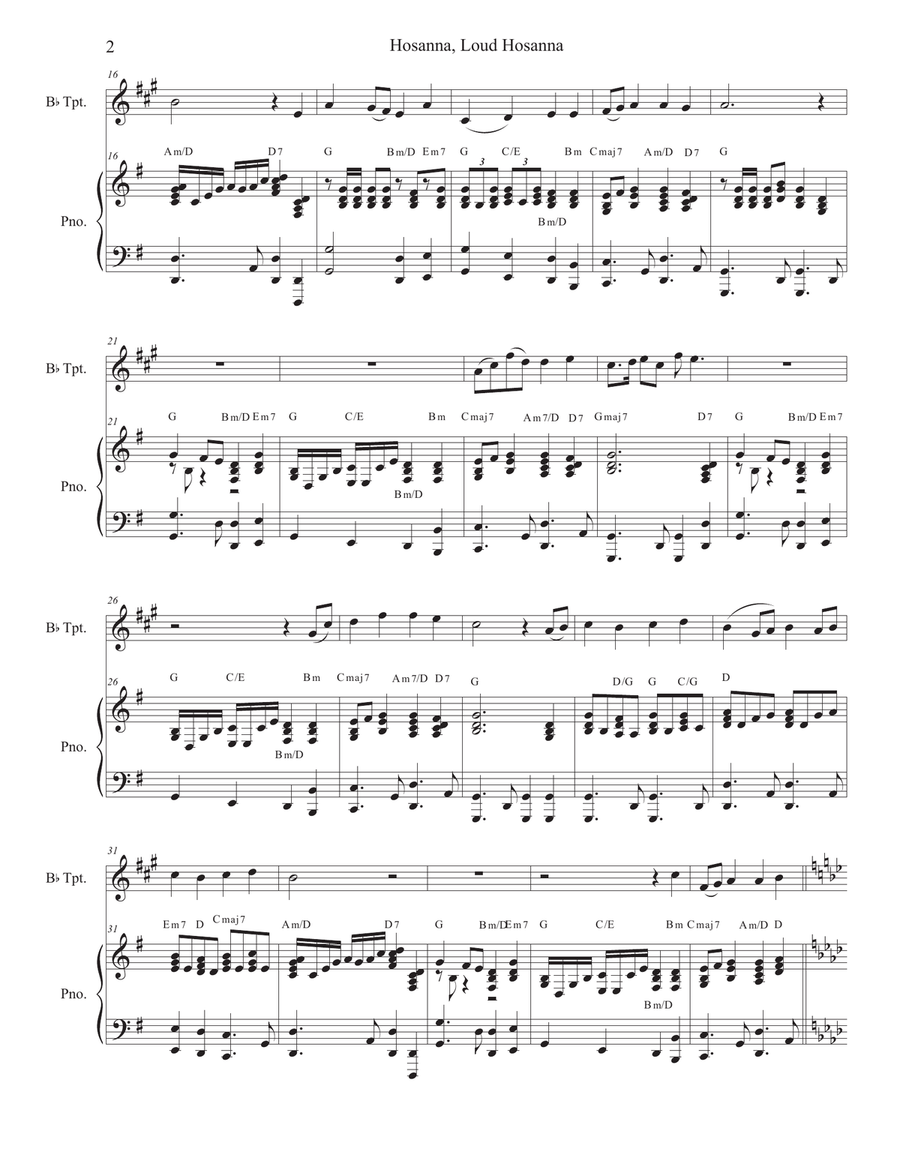 Hosanna, Loud Hosanna (Bb-Trumpet solo - Piano accompaniment) Hosanna, Loud Hosanna (Bb-Trumpet solo - Piano accompaniment) Trumpet Solo scores gallery preview page 2