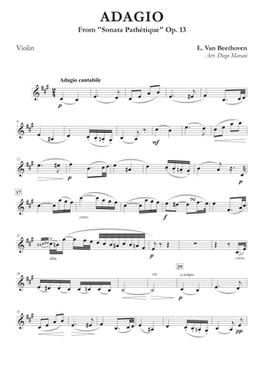 Book cover for Adagio from "Sonata Pathetique" for Violin and Piano