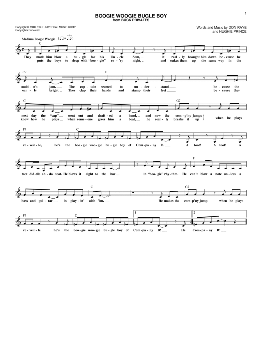 Boogie Woogie Bugle Boy Piano scores gallery preview page 1