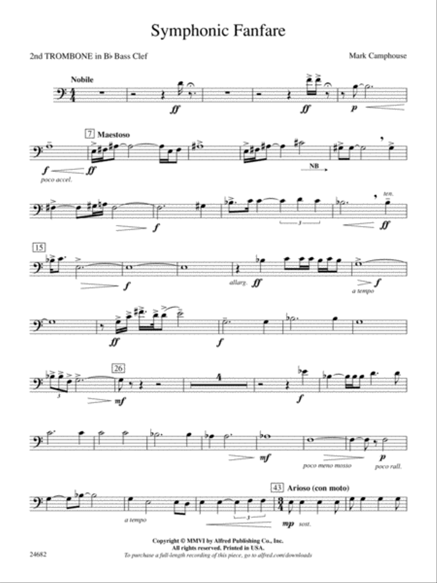 Symphonic Fanfare: (World Part) 2nd B-flat Trombone B.C. Concert Band scores gallery preview page 1