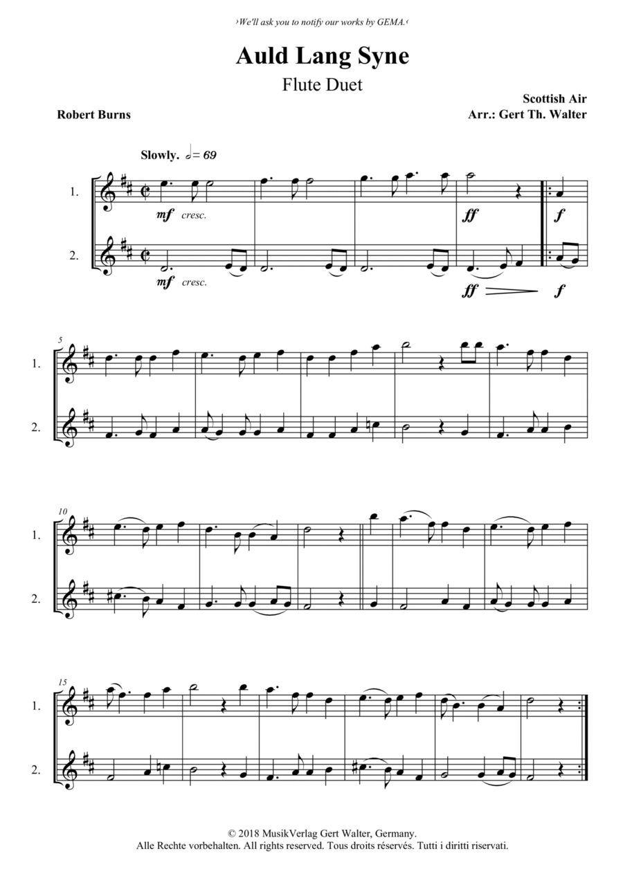 Auld Lang Syne Flute Duet scores gallery preview page 1