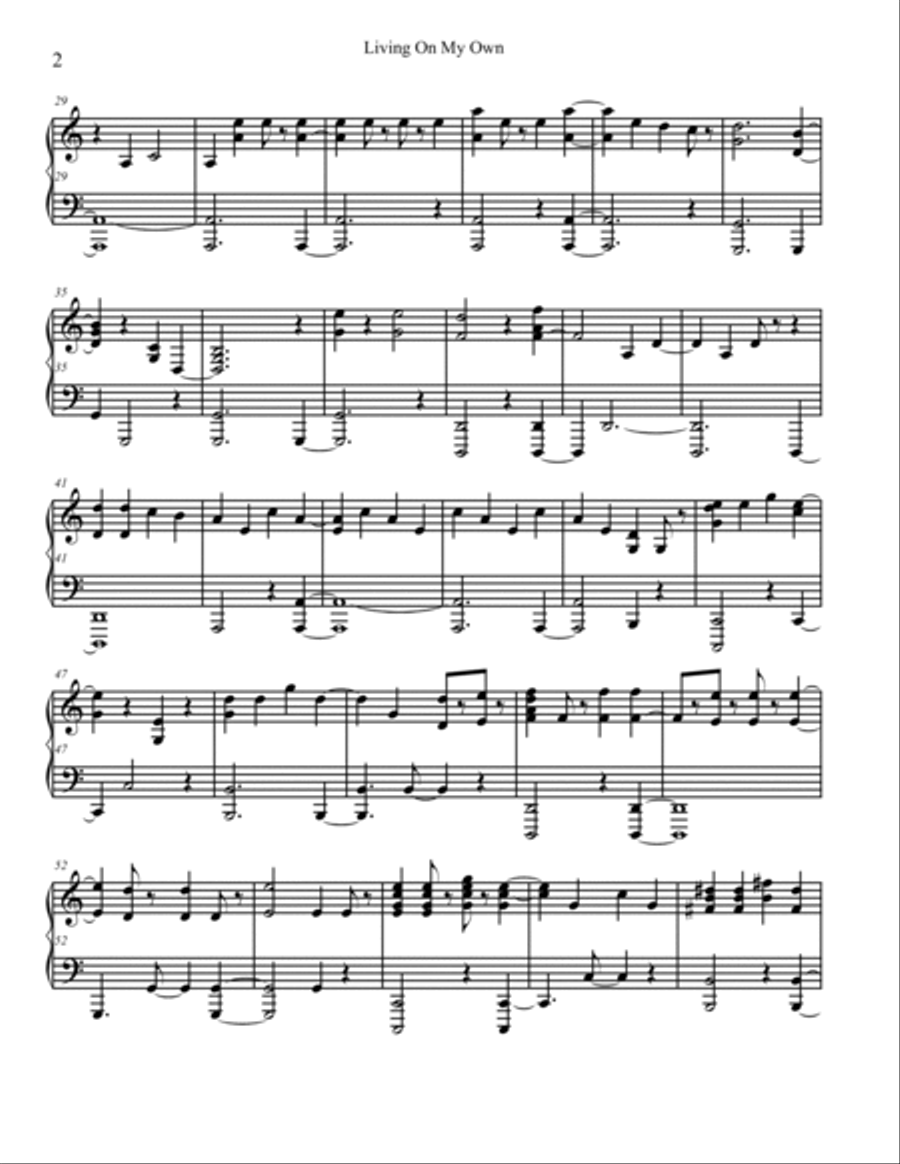 Living On My Own Piano Solo scores gallery preview page 2