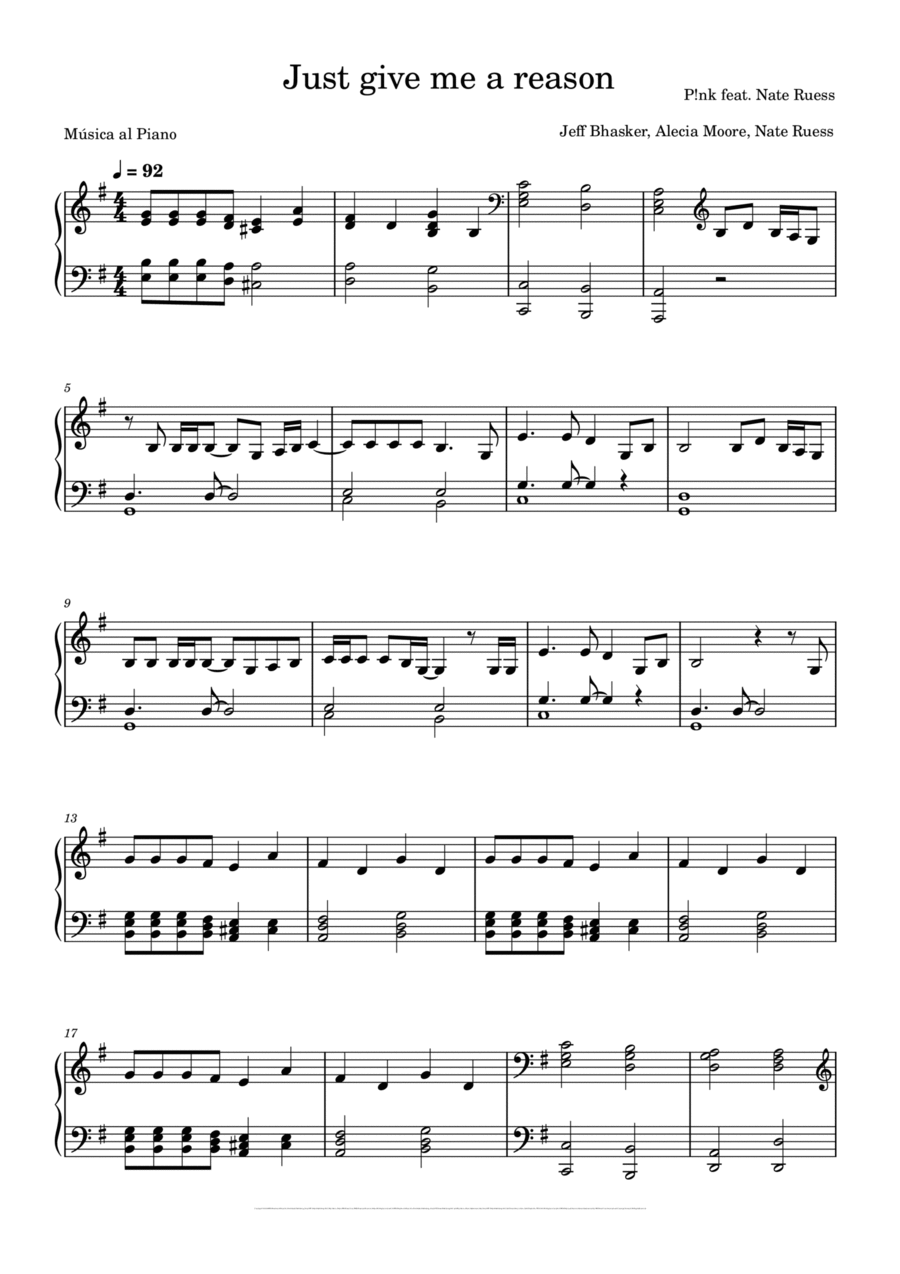 Just Give Me A Reason Piano Solo scores gallery preview page 1