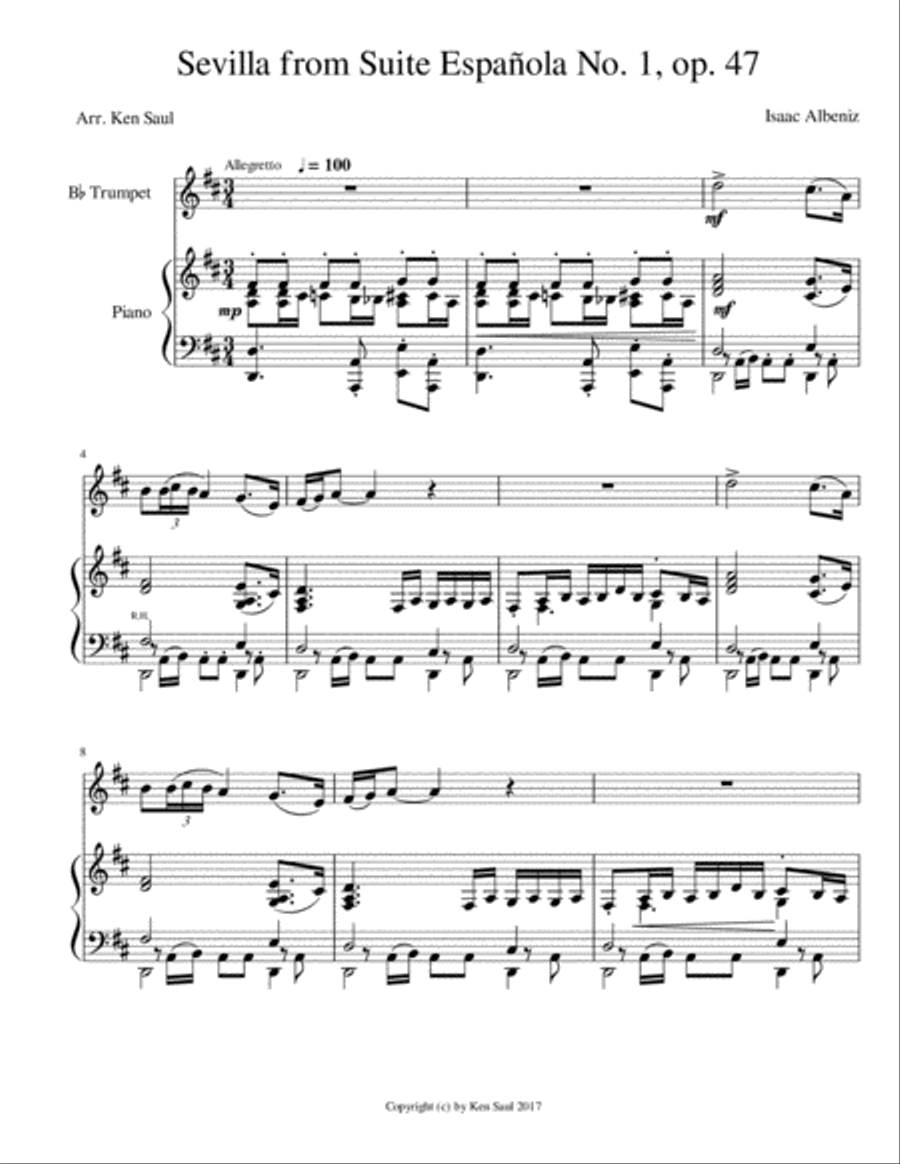 Sevilla from Suite Española for Trumpet and Piano Trumpet Solo scores gallery preview page 3