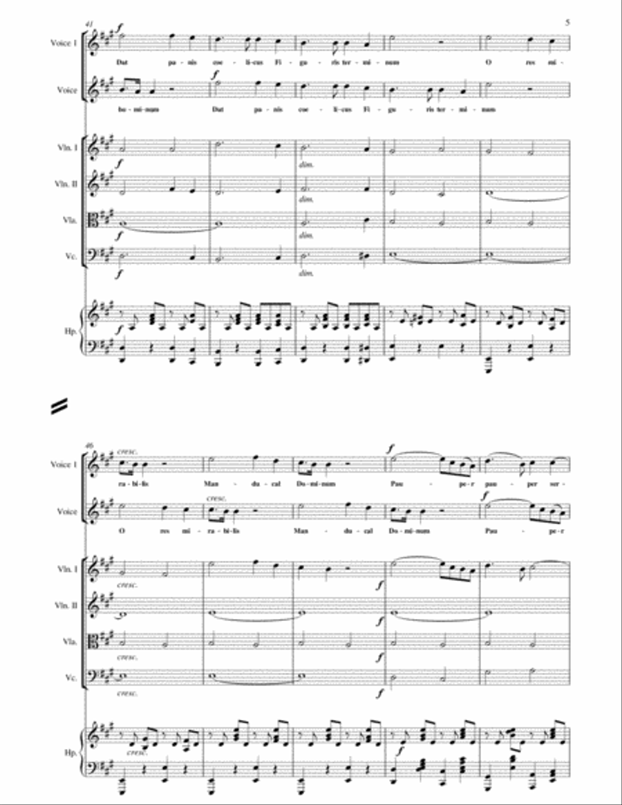 Cesar Frank : Panis Angelicus for 2 Voices and String Orchestra with Piano or Harp in A String Orchestra scores gallery preview page 5