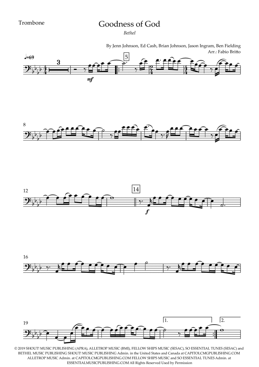 Goodness Of God Trombone Solo scores gallery preview page 1