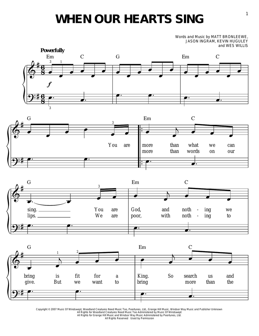 When Our Hearts Sing Easy Piano scores gallery preview page 1