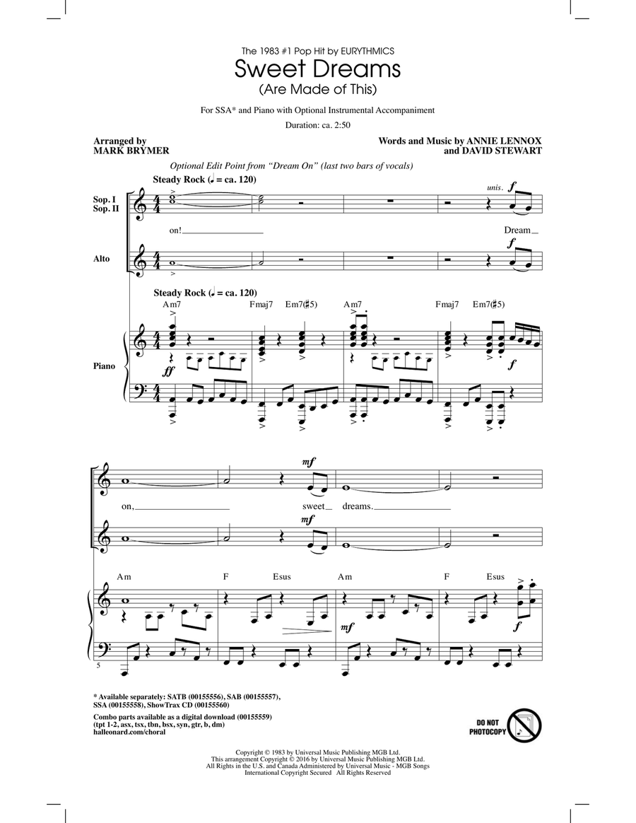 Sweet Dreams (Are Made Of This) SSA scores gallery preview page 1