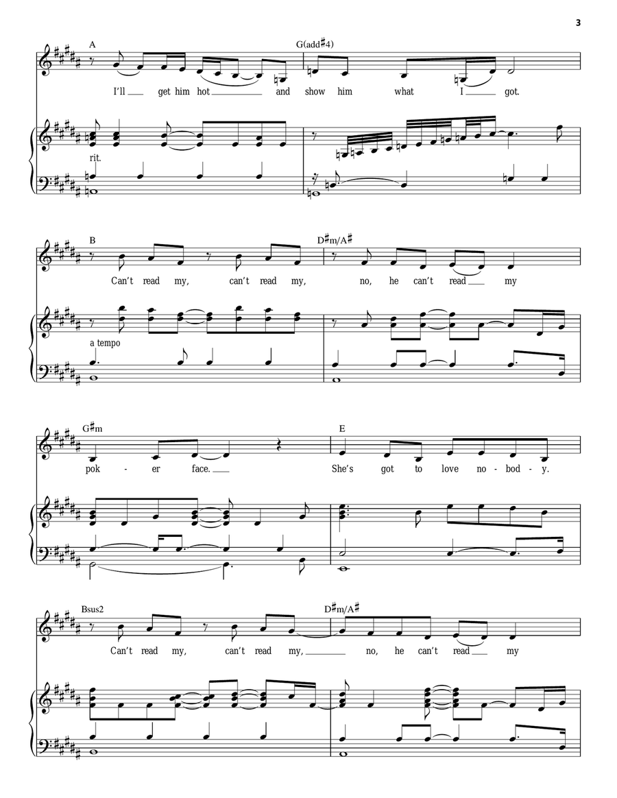 Poker Face Piano, Vocal scores gallery preview page 3