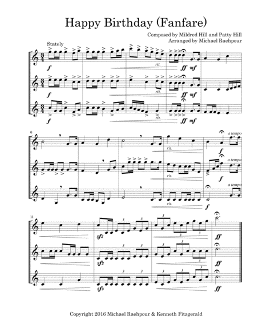 Happy Birthday Fanfare (Trumpet Trio) Trumpet Trio scores gallery preview page 1