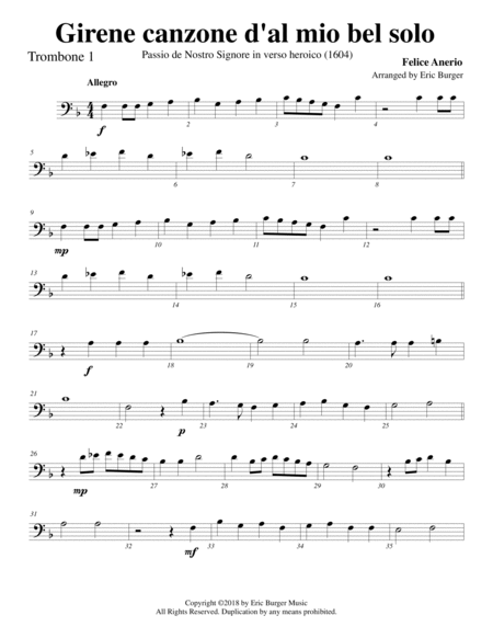 Girene canzone d'al mio bel solo for Trombone or Low Brass Quartet image number null