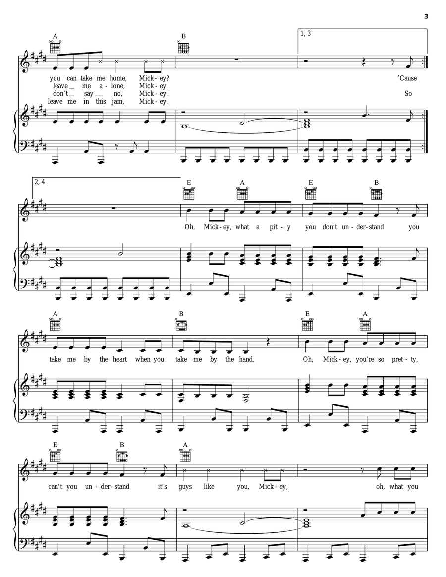 Mickey Mickey Piano, Vocal, Guitar scores gallery preview page 3