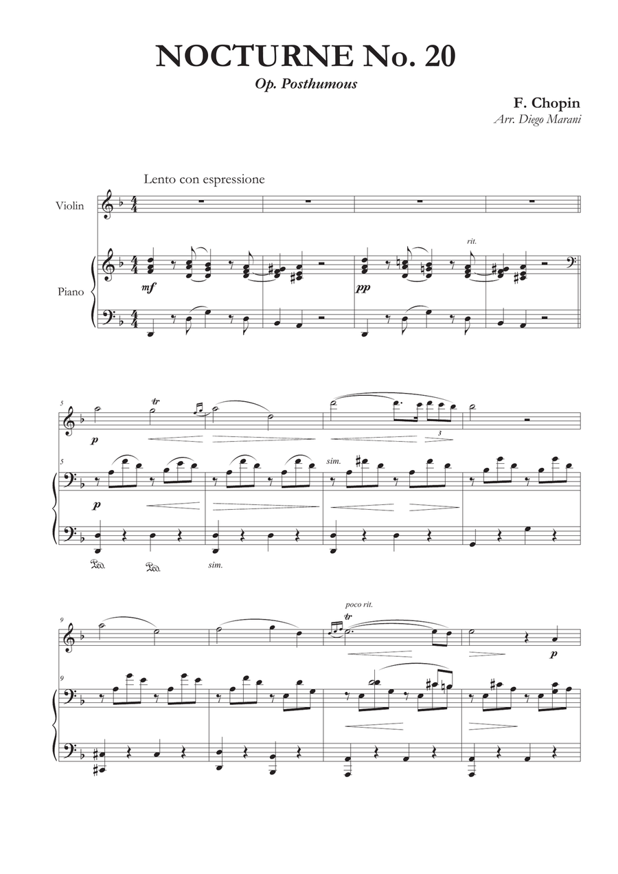 Nocturne No. 20 for Violin and Piano Violin Solo scores gallery preview page 1