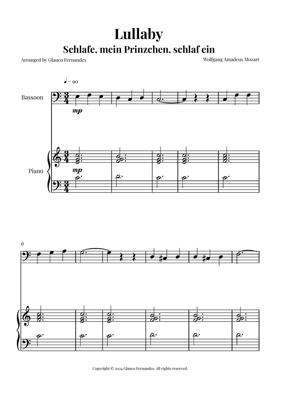 Mozart's Lullaby Chamber Music scores gallery preview page 1
