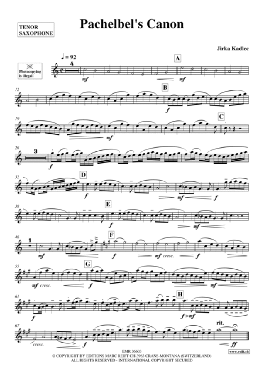 Pachelbel's Canon Tenor Saxophone scores gallery preview page 2