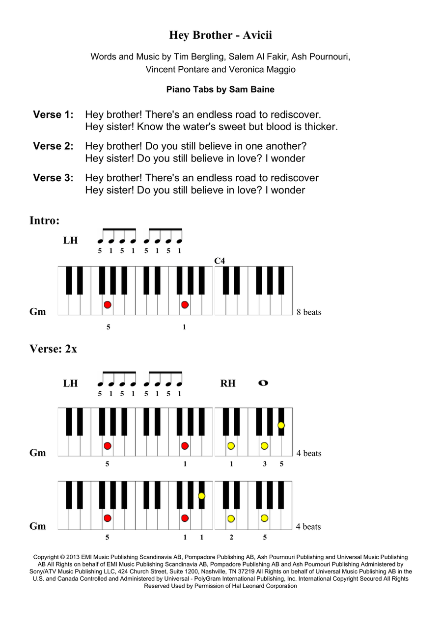 Hey Brother Piano, Vocal scores gallery preview page 1