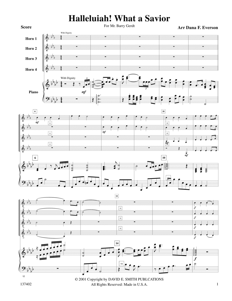 Hallelujah! What A Saviour French Horn Quartet scores gallery preview page 1