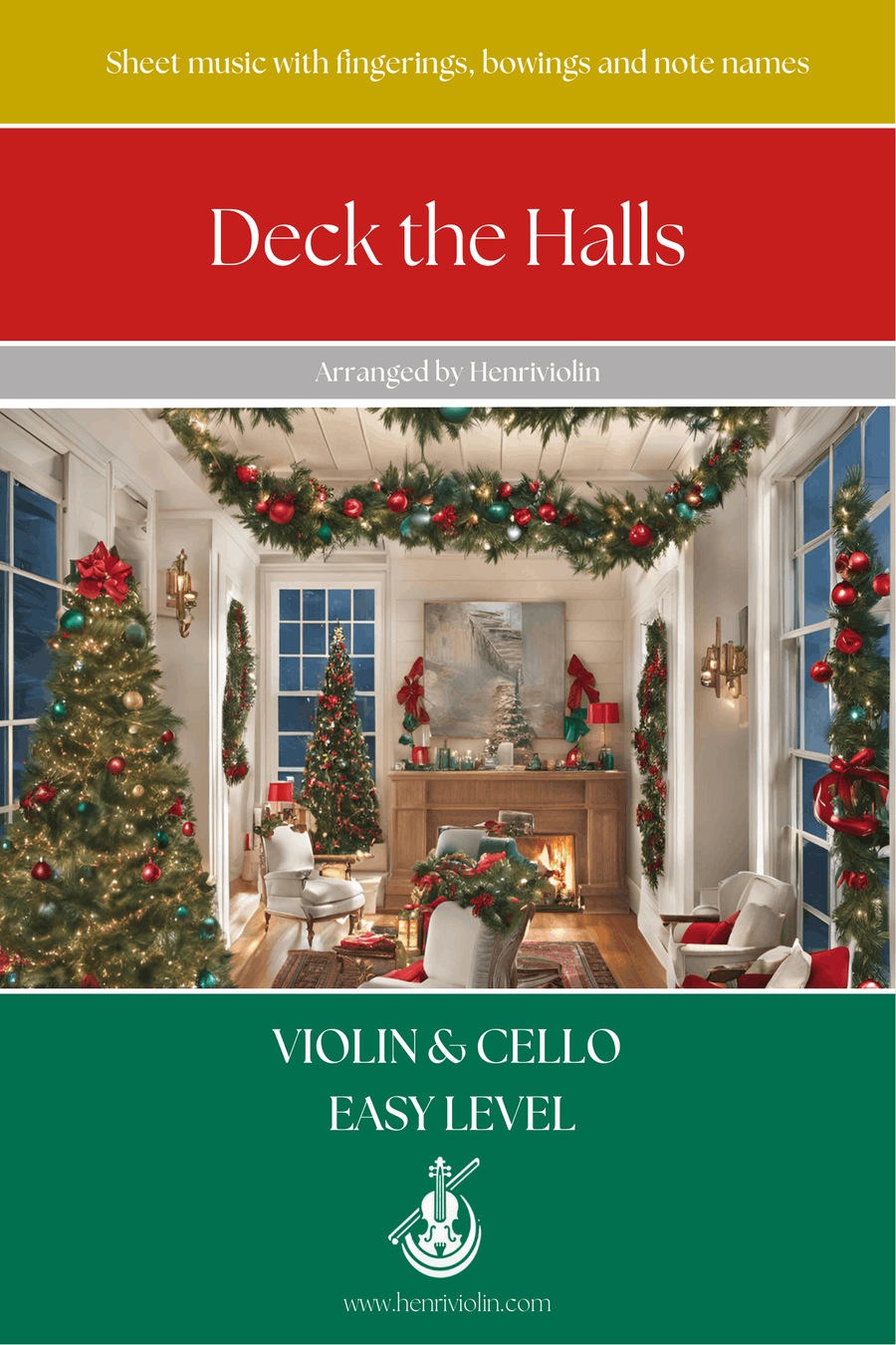 Deck the Halls (VIOLIN AND CELLO - EASY LEVEL) String Duet scores gallery preview page 1