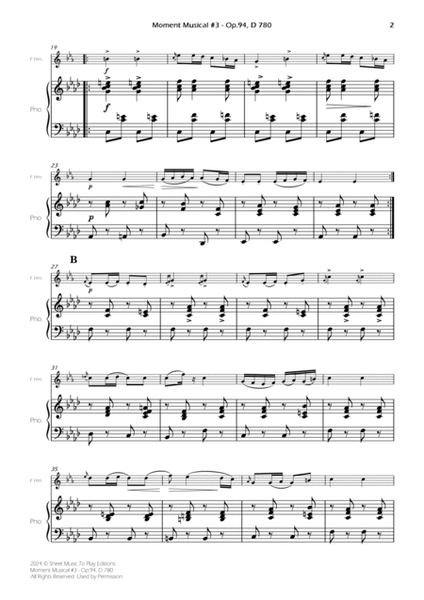 Moment Musical No.3, Op.94 - French Horn and Piano (Full Score and Parts) image number null