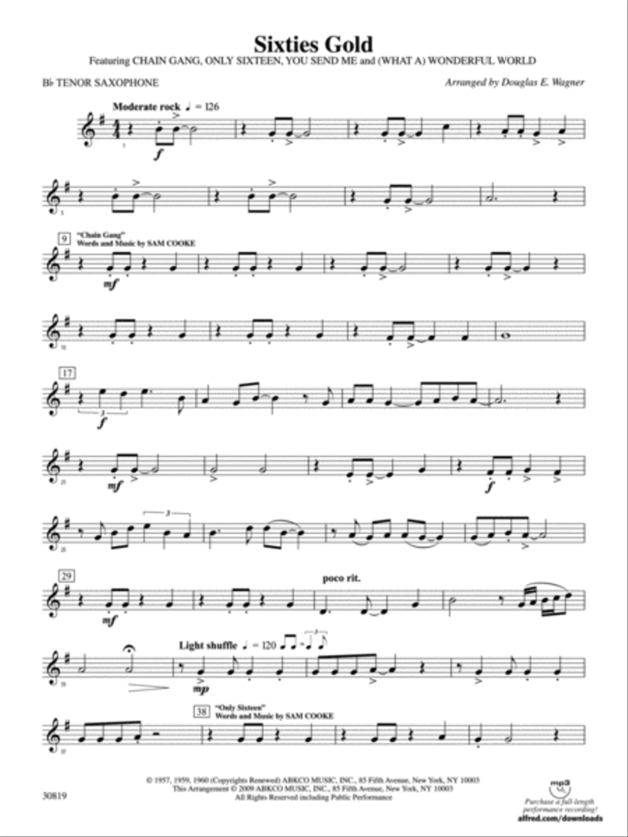 Sixties Gold: B-flat Tenor Saxophone Concert Band scores gallery preview page 1