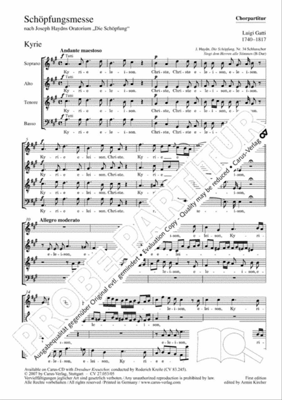 Creation Mass in A-major after Joseph Haydn (Schopfungsmesse in A nach Joseph Haydn) 4-Part scores gallery preview page 3