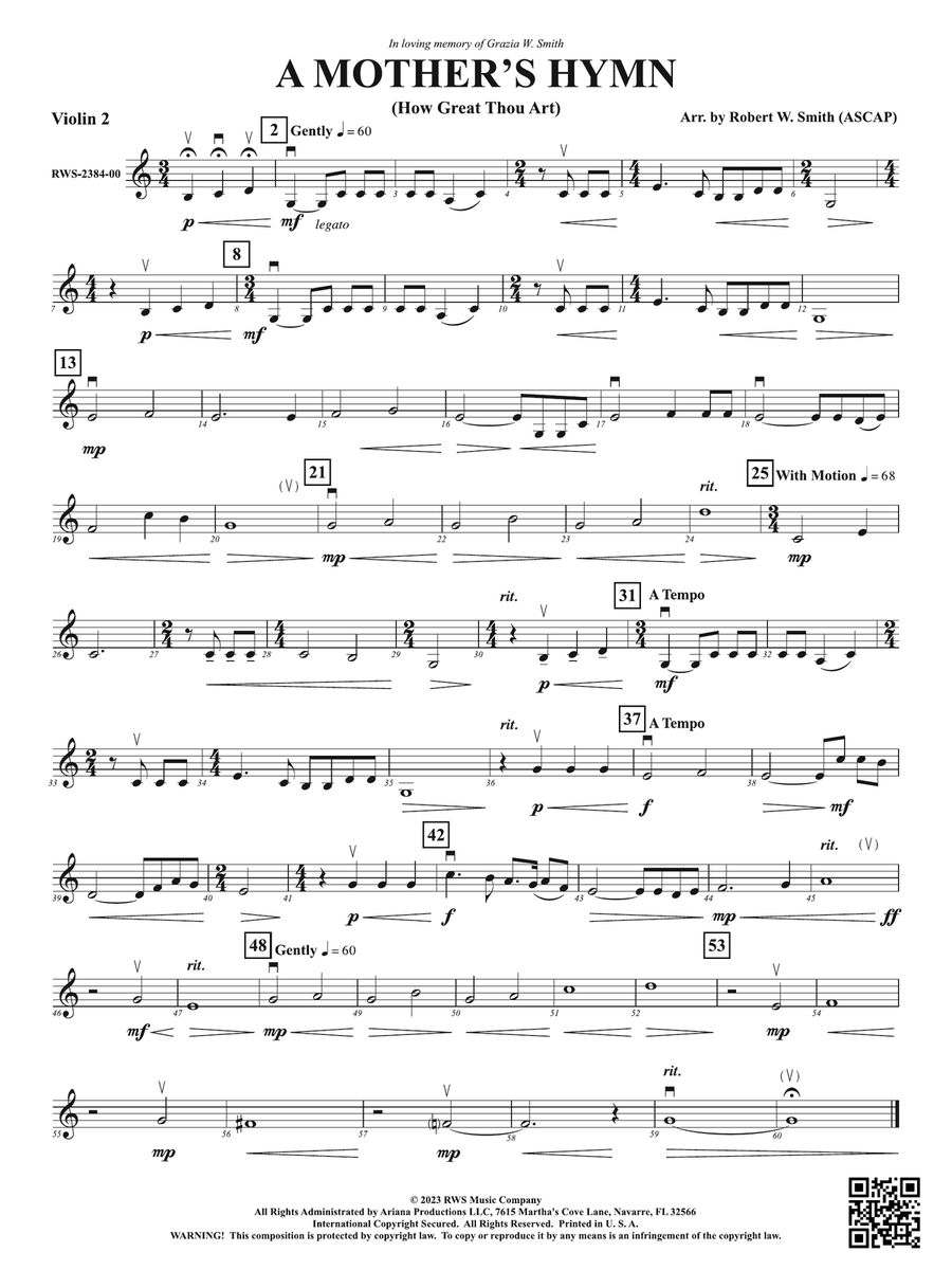 A Mother's Hymn - How Great Thou Art: 2nd Violin Violin scores gallery preview page 1