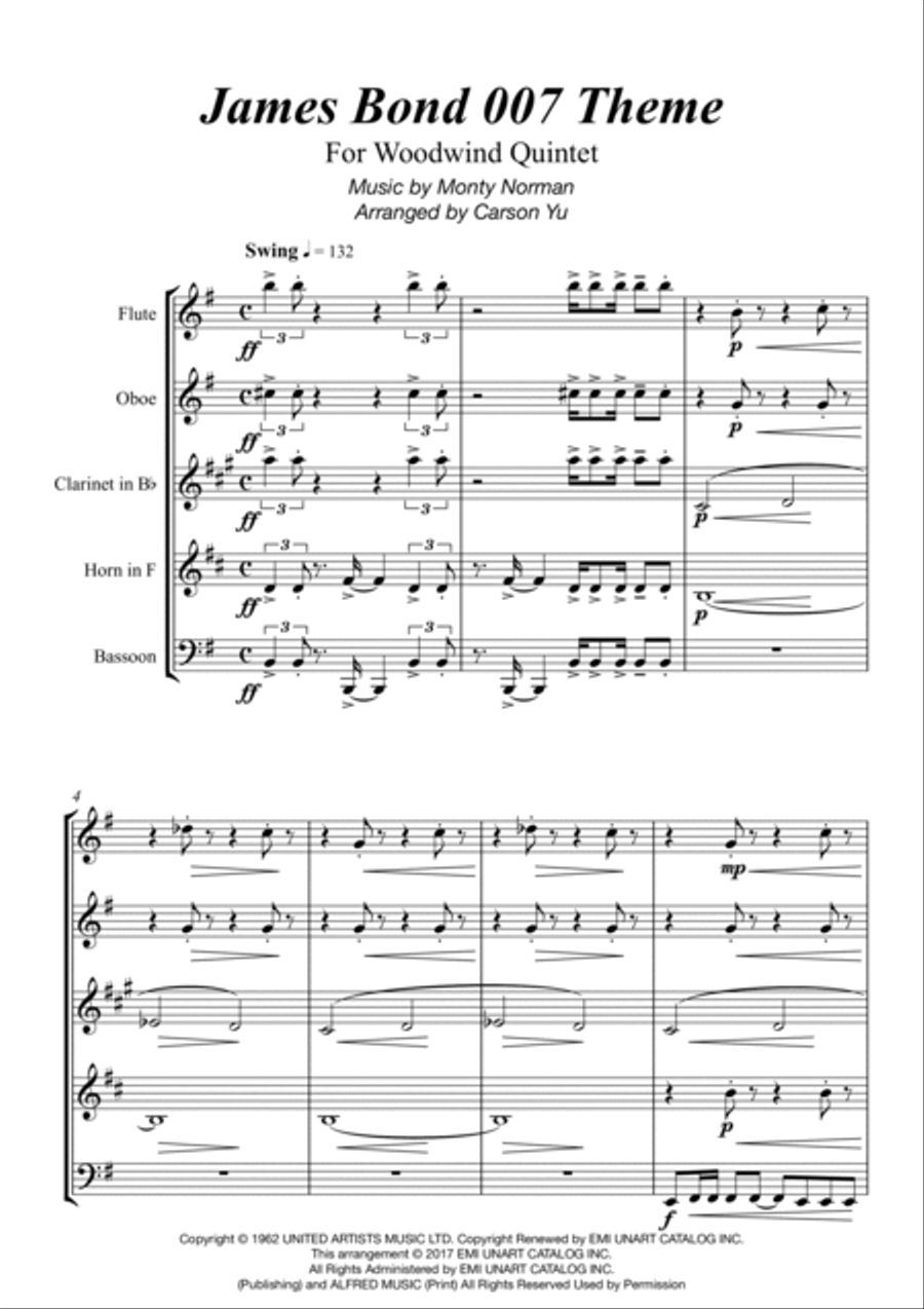 James Bond Theme James Bond Theme Woodwind Quintet scores gallery preview page 3