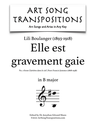 Book cover for BOULANGER: Elle est gravement gaie (transposed to B major)