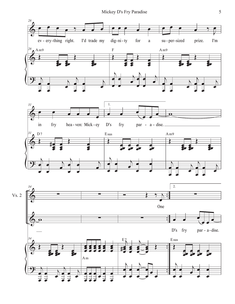 Mickey D's Fry Paradise (Unison choir) Unison Choir scores gallery preview page 5