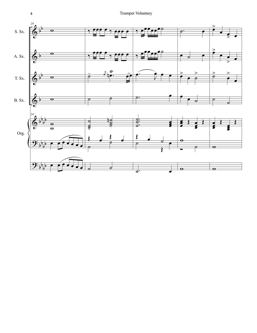 Trumpet Voluntary (for Saxophone Quartet - Organ Accompaniment) Woodwind Ensemble scores gallery preview page 5