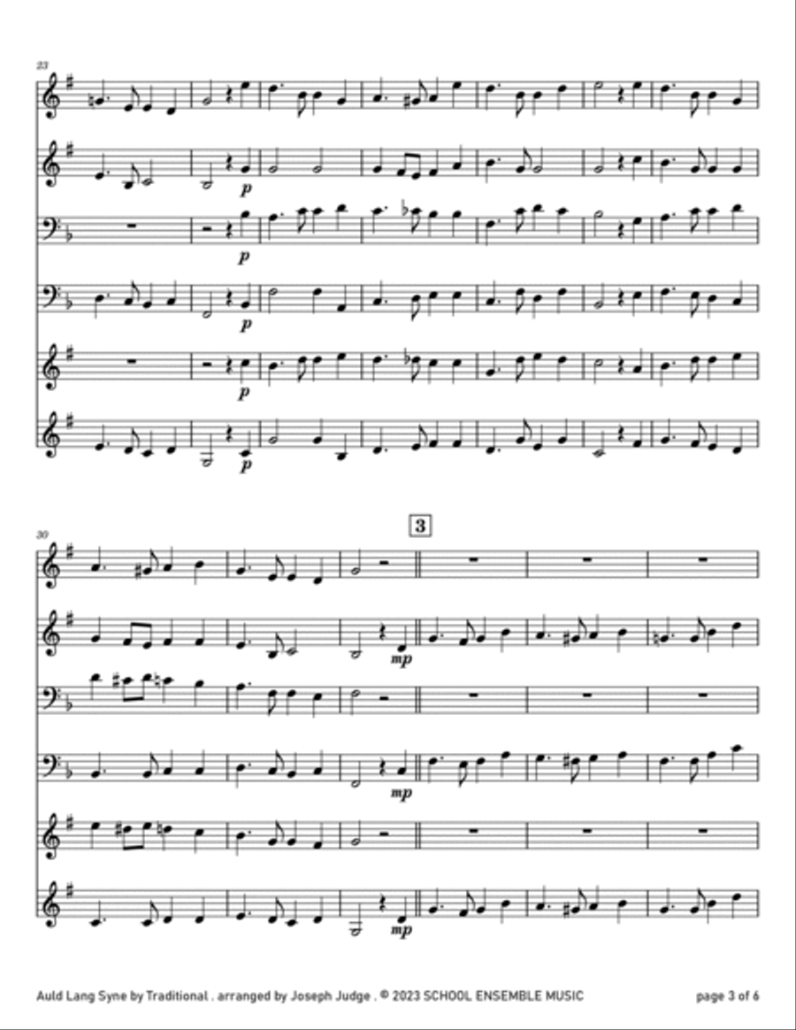 Auld Lang Syne for Brass Quartet in Schools Brass Quartet scores gallery preview page 3