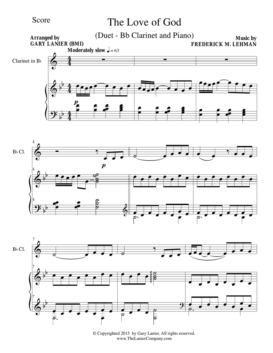 THE LOVE OF GOD (Duet – Bb Clarinet and Piano/Score and Parts) Woodwind Duet scores gallery preview page 2