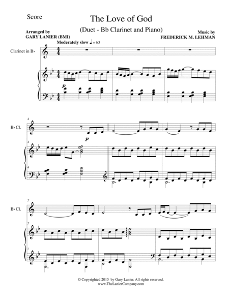 THE LOVE OF GOD (Duet – Bb Clarinet and Piano/Score and Parts) image number null