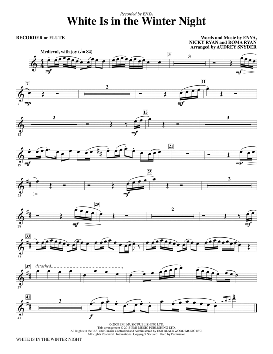 White Is in the Winter Night - Recorder/Flute Choir scores gallery preview page 1