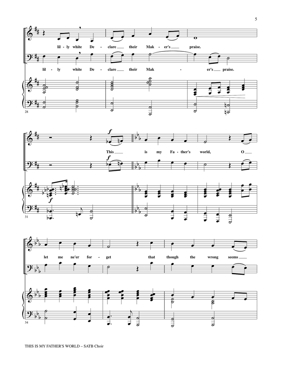 THIS IS MY FATHER'S WORLD (SATB Choir with Piano) 4-Part scores gallery preview page 5